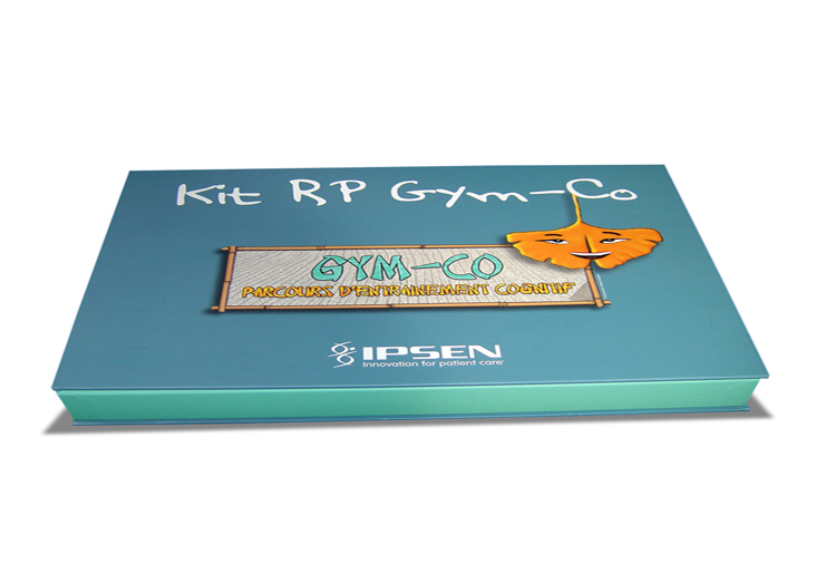 IPSEN - Kit de communication Ipsen : coffret avec étui contrecollé rembordé d’un papier couché – impression quadrichromie – pelliculage mat – 2 pochettes PVC cristal – porte-crayon.